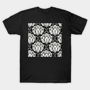 Vintage Floral Cottagecore  Romantic Flower Peony Design Black and White T-Shirt